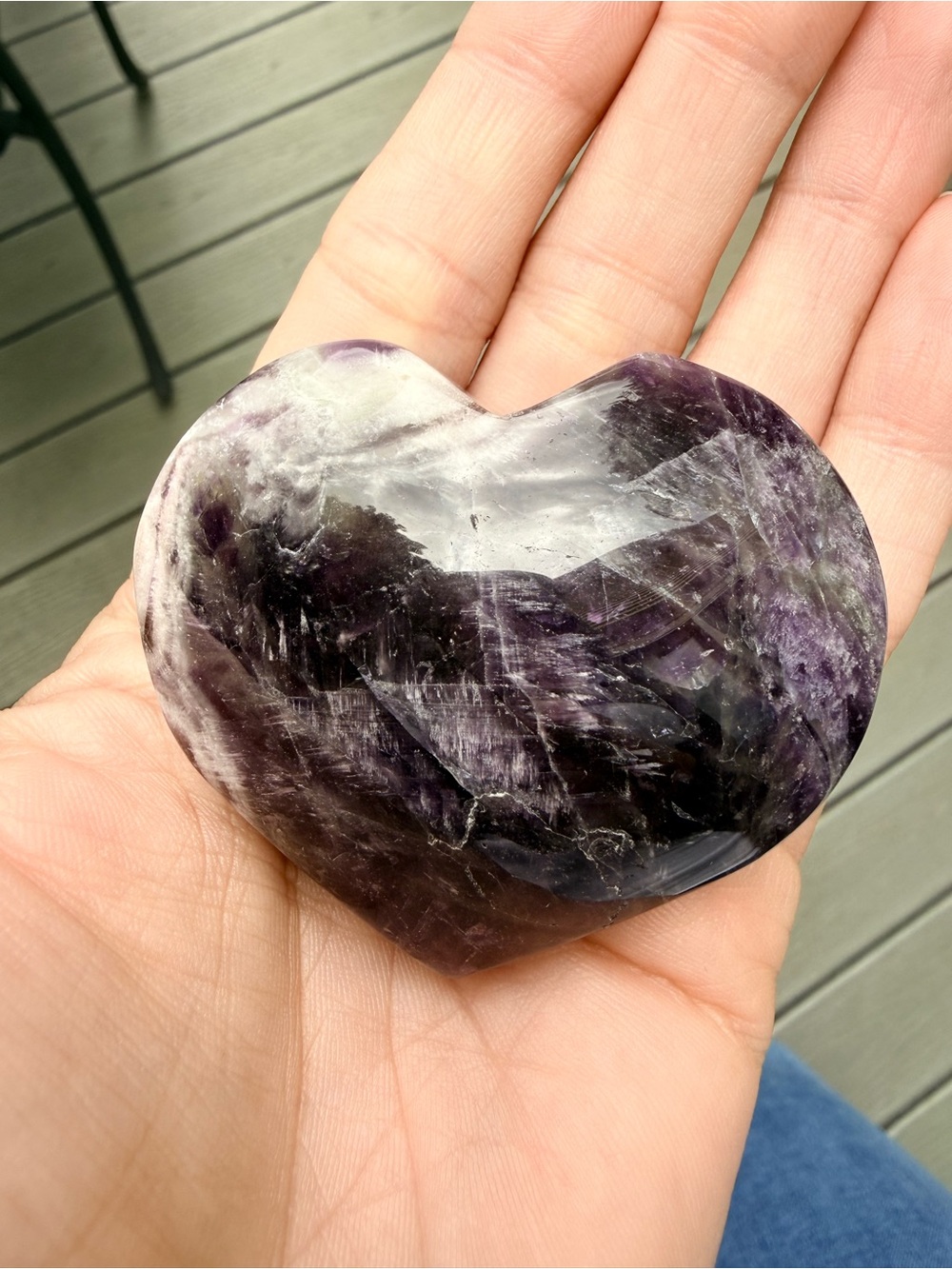 Polished Purple Heart-Shaped Dream Amethyst Palm Stone